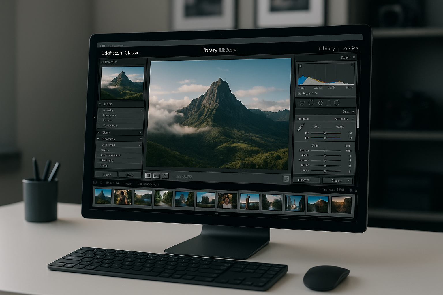 Computer with adobe lightroom on